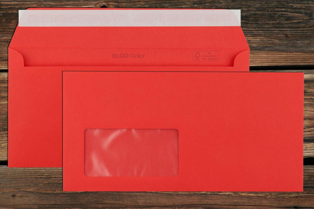 Briefhüllen mit Fenster C6/5 114x229 mm Haftklebend Intensivrot 100 g/qm